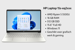 HP Laptop 15s-eq2xxx | AMD Ryzen 5 5500U | AMD Radeon Graphics | 512 GB SSD | 16 GB RAM | 15.6 FHD | Numerieke toetsenbord | windows 11 | Geschikt voor grafische toepassingen en gaming